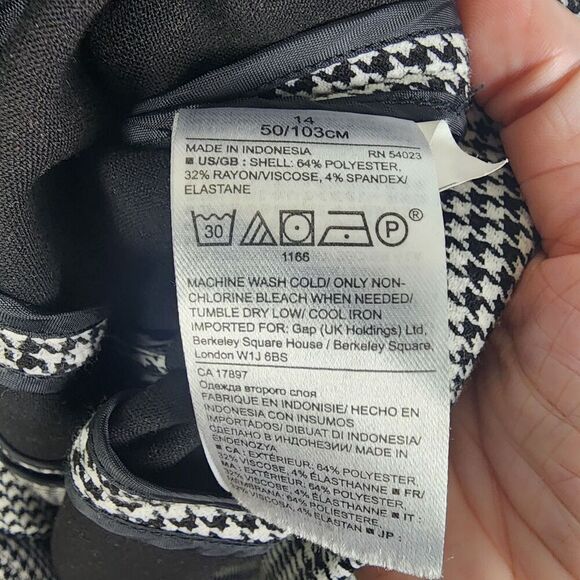 Banana Republic Ponte Houndstooth Black One Button Fitted Blazer Size 14 Preppy - Picture 4 of 6